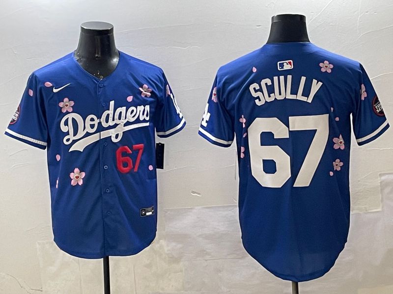Men Los Angeles Dodgers 67 Scully Blue Sakura Edition 2025 Nike MLB Jersey style 8